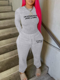 LW BASICS Casual Milk Fiber Sweat Round Neck Letter Long Sleeve Two-piece Pants Set